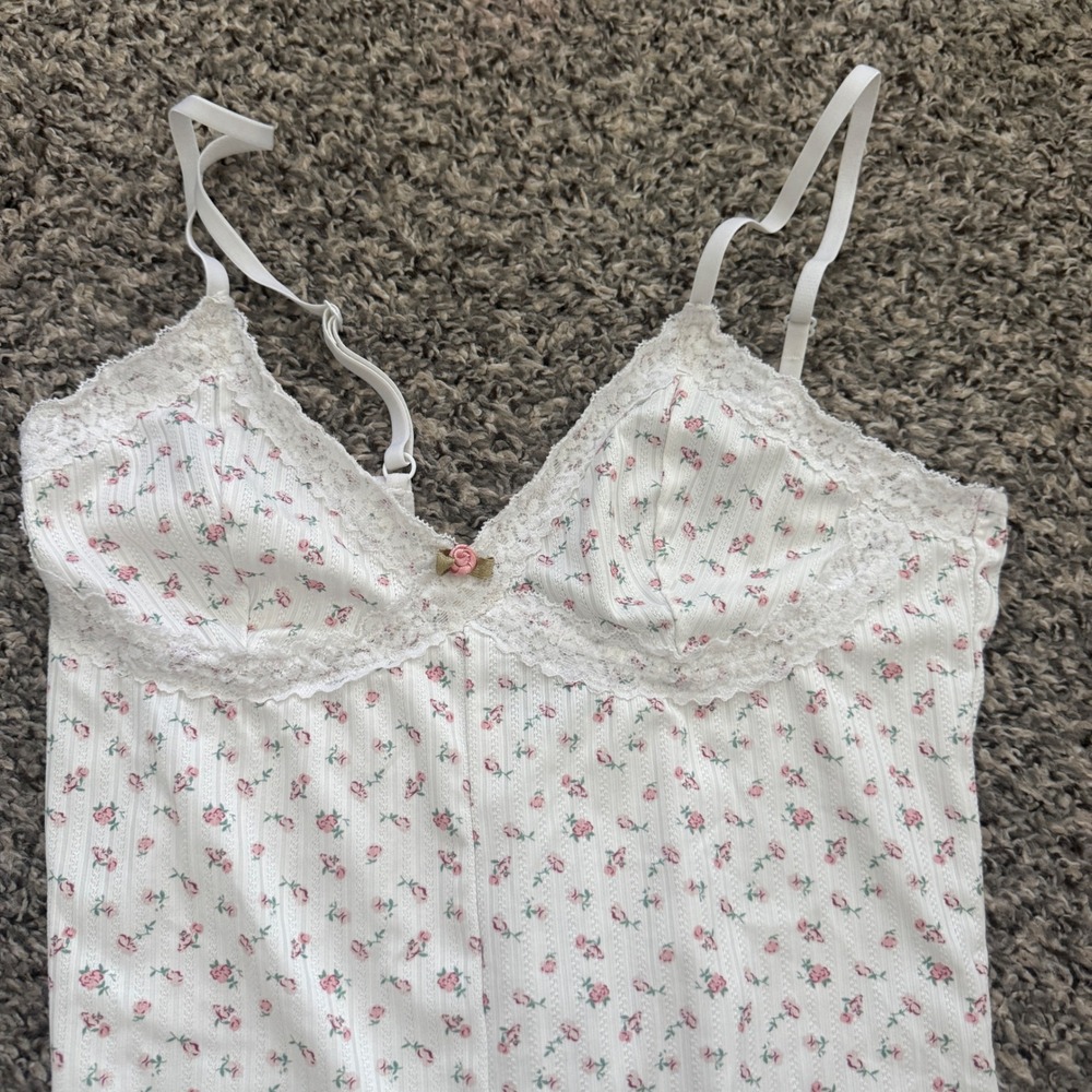 Women Floral Lace Trim Cami Babydoll Romper Sleepwear Pajama Loungewear M - Picture 3 of 8